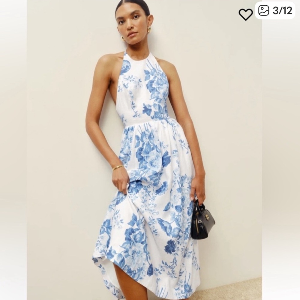 Reformation Percy Linen Floral Midi Dress in Verna Size 8 - Picture 9 of 12